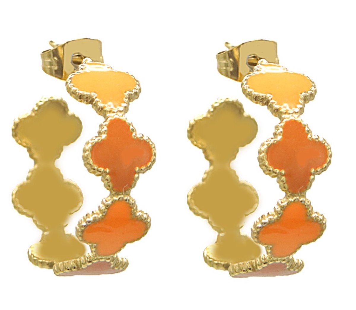 Oorbellen met Kruis - RVS - 2,2 cm - Goudkleurig en Oranje