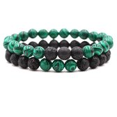 Bixorp Gems Double Bracelets en Pierre Naturelle avec Perles pour Homme & Femme - Contraste Vert/ Zwart - Cadeau Bijoux en Pierres Précieuses - 20cm