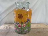 Handbeschilderde design vaas met zonnebloemen op glas