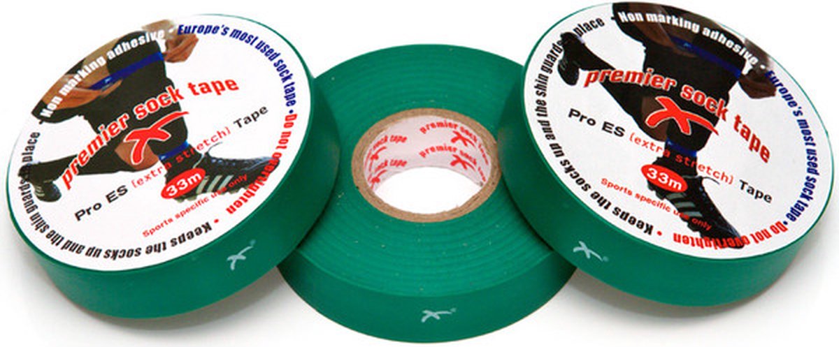 Premier Socktape - Voetbalsokken - Sokophouders - Voetbal Tape - Sokkentape - Kousentape - 33m x 19mm - Groen