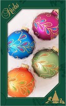 4x stuks luxe glazen kerstballen 7 cm blauw/roze/oranje/groen - Kerstversiering/kerstboomversiering gekleurd