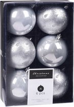 6x Kerstboomversiering luxe kunststof kerstballen zilver 8 cm - Kerstversiering/kerstdecoratie zilver