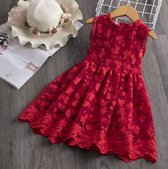 Schattige red princess lace feest jurk - Princess verjaardag jurk - kerst jurk - Bruidmeisje jurk - Photoshoot jurk - Red lace princess Maat 104 mouwloos