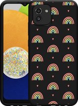 Hoesje Zwart Geschikt voor Samsung Galaxy A03 Regenboog Patroon