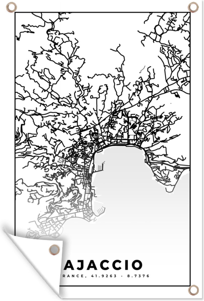 Tuinposters buiten Kaart - Stadskaart - Ajaccio - Frankrijk - Plattegrond - Zwart wit - 60x90 cm - Tuindoek