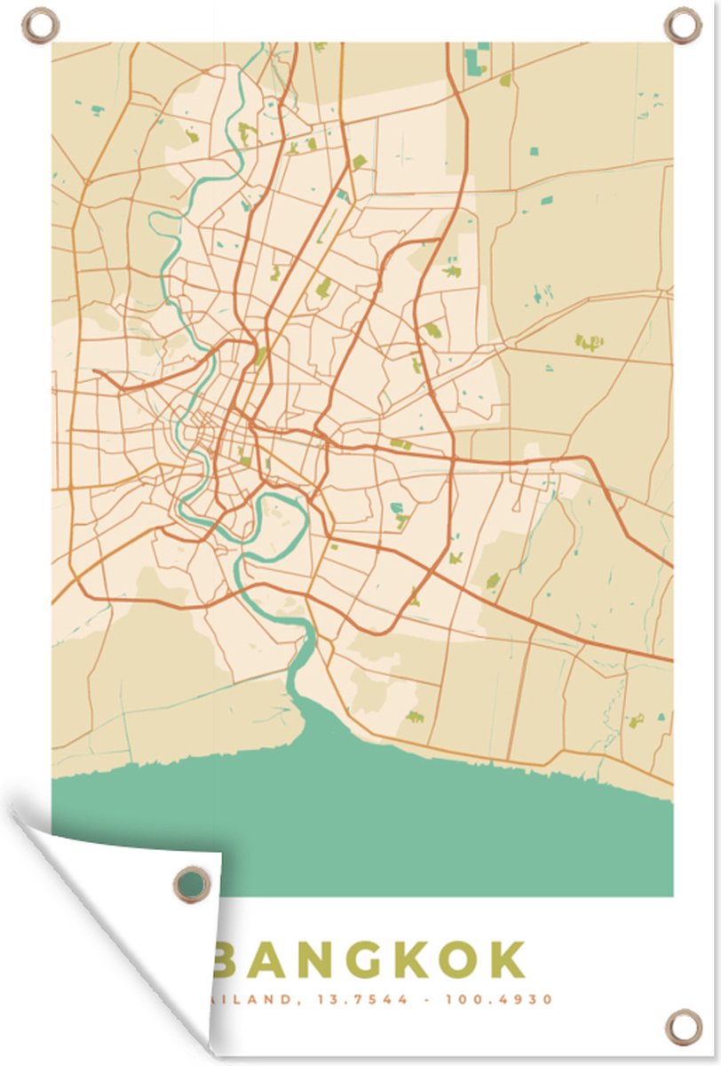 Tuindecoratie Bangkok - Plattegrond - Vintage - Stadskaart - Kaart - 40x60 cm - Tuinposter - Tuindoek