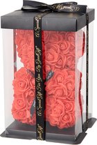GreatGift® - Rode Rozen Beer 25 cm + 75 rozenblaadjes - in Luxe verpakking -Rose Bear -  Beer - Rood - Romantisch Cadeau - Valentijn - Cadeau voor haar