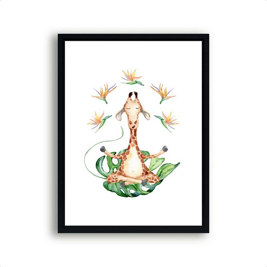 Postercity - Design Canvas Poster Yoga Giraffe Namaste / Kinderkamer / Dieren Poster / Babykamer - Kinderposter / Babyshower Cadeau / Muurdecoratie / 40 x 30cm / A3