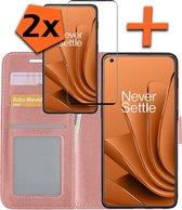 Hoesje Geschikt voor OnePlus 10 Pro Hoes Bookcase Flipcase Book Cover Met 2x Screenprotector - Hoes Geschikt voor OnePlus 10 Pro Hoesje Book Case - Rosé goud