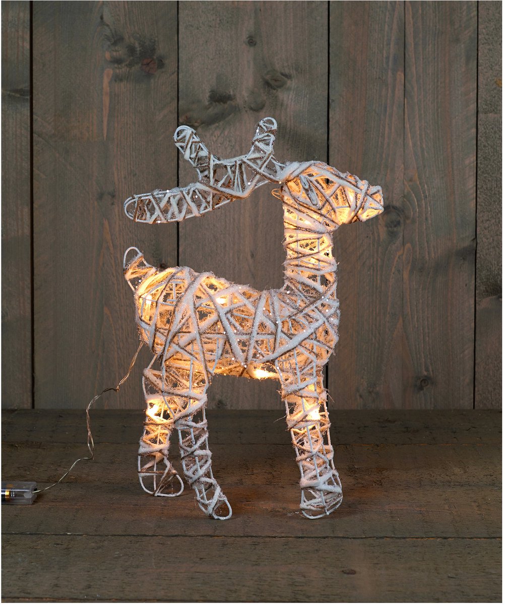Anna's Collection - verlicht 3D-rendier met jute & glitters - H37 x B28 x D12 cm - 10 warm witte ledlampjes - Afmetingen: H37 x B28 x D12 cm - Aantal ledlampjes: 10 - Kleur ledlampjes: warm wit