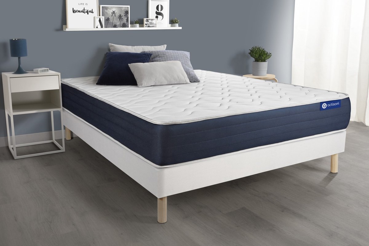 Complete boxspring met matras tweepersoons- Actisom Actiflex sleep wit - Pocketveren en traagschuim - 120 x 195 cm