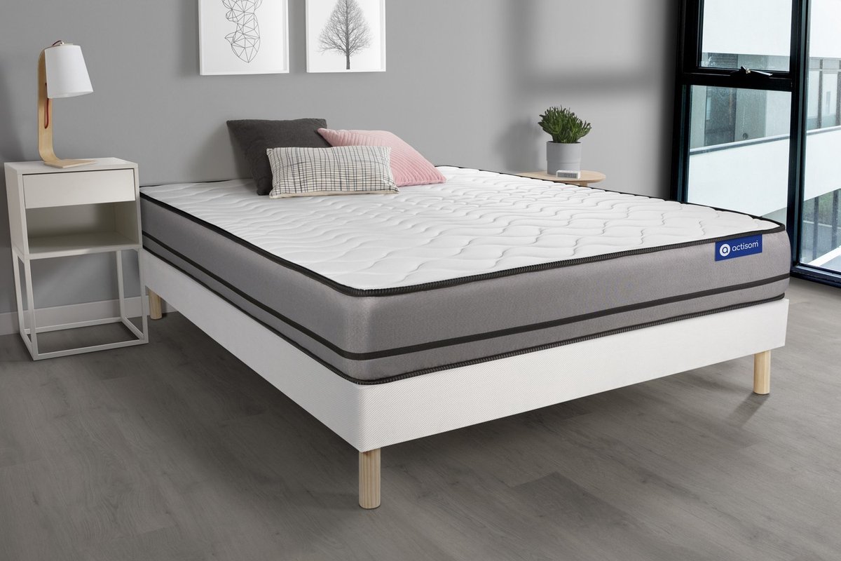 Complete boxspring met matras tweepersoons- Actisom Actimemo night wit - Traagschuim - 180 x 210 cm