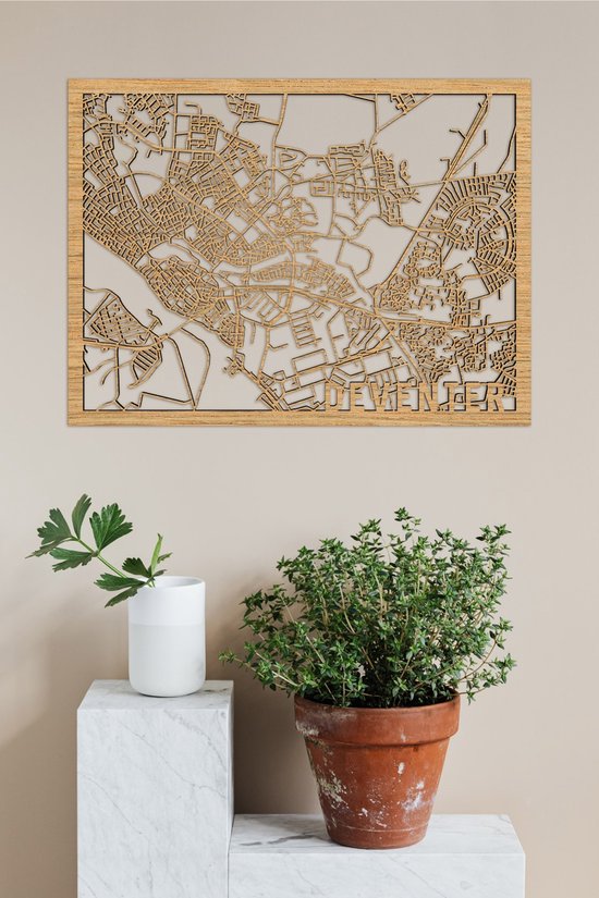 Houten Stadskaart Deventer Eikenhout 100x75cm Wanddecoratie Voor Aan De Muur City Shapes