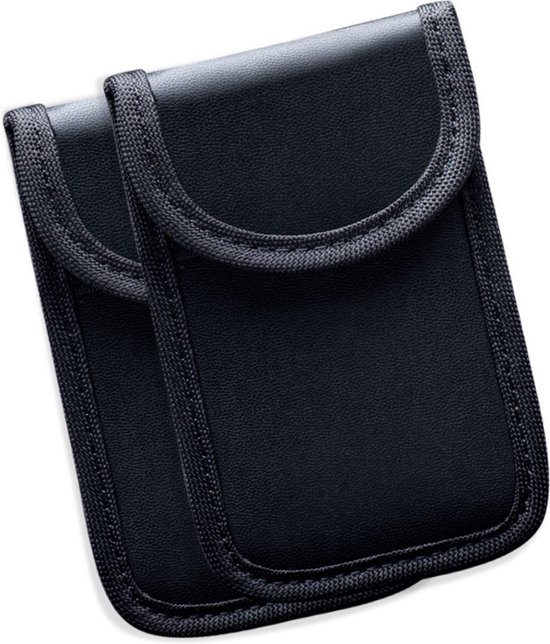Keyless Go Bescherming, 2 stuks koolstofvezel leer Faraday Bag RFID Blocker autosleutelhouders, kleine stralingsbescherming, haak en sleutelring, zwart, Eén maat, modern