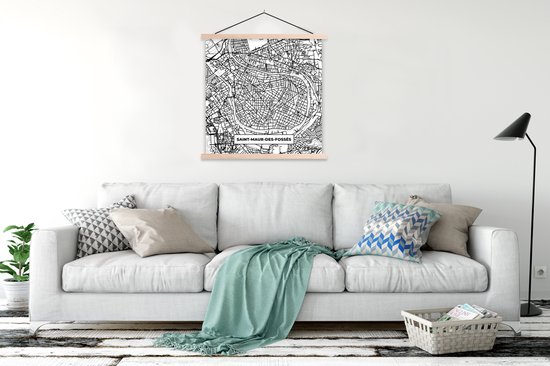 Porte-affiche avec affiche - Affiche scolaire - Carte - Carte - France - Saint-Maur-des-Fossés - Plan de la ville - Zwart et blanc - 120x120 cm - Lattes vierges