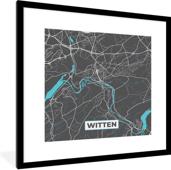 Cadre photo avec affiche - Blauw - Allemagne - Carte - Plan de la ville - Carte - Witten - 40x40 cm - Cadre pour affiche