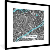 Fotolijst incl. Poster - Stadskaart – Frankrijk – Kaart – Asnières-sur-Seine – Plattegrond - 40x40 cm - Posterlijst