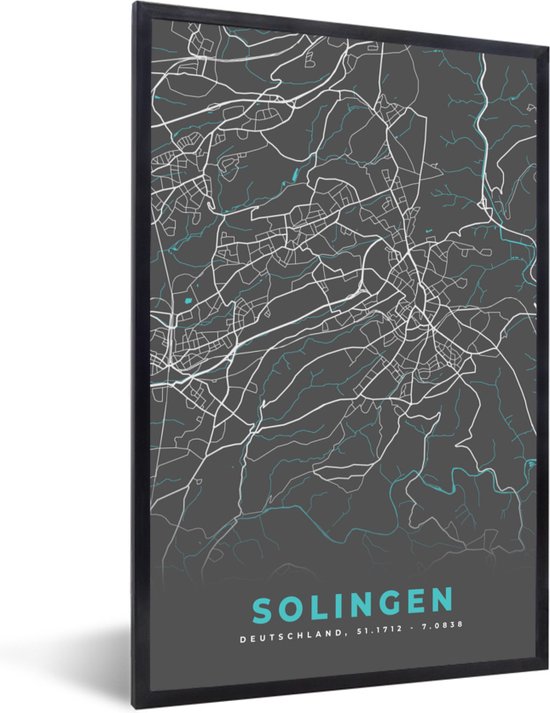 Fotolijst Incl Poster Plattegrond Solingen Blauw Stadskaart Kaart Bol Com