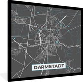Fotolijst incl. Poster - Stadskaart – Kaart – Darmstadt – Blauw – Duitsland – Plattegrond - 40x40 cm - Posterlijst