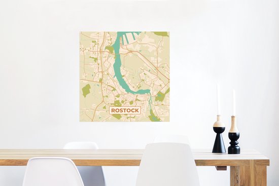 Affiche Carte - Rostock - Carte - Vintage - Plan de la ville - 50x50 cm