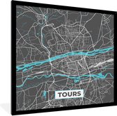 Fotolijst incl. Poster - Tours - Kaart - Stadskaart - Plattegrond - Frankrijk - 40x40 cm - Posterlijst