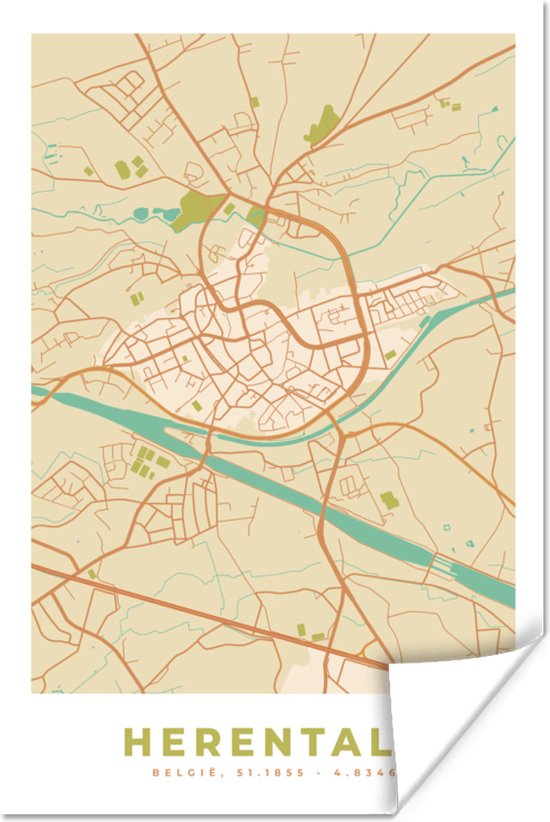 Affiche Herentals - België - Plan de ville - Plan - Plan d'étage - 80x120 cm