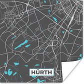 Poster Kaart – Plattegrond – Stadskaart – Hürth – Duitsland – Blauw - 75x75 cm