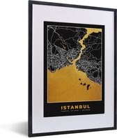 Fotolijst incl. Poster - Istanbul - Plattegrond - Goud - Stadskaart - Kaart - 30x40 cm - Posterlijst