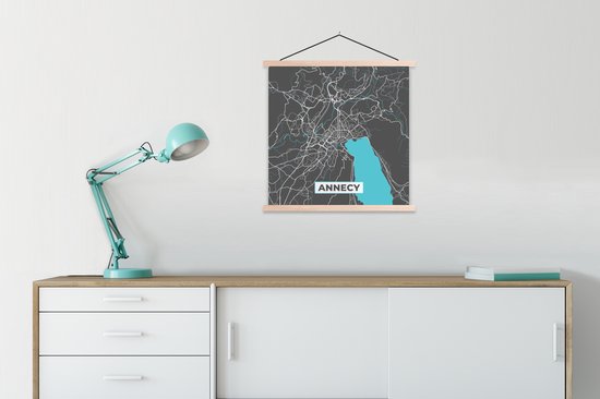 Porte-affiche avec affiche - Affiche scolaire - Carte - Annecy - Carte - Plan de la ville - France - 60x60 cm - lattes vierges