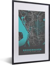 Fotolijst incl. Poster - Blauw – Duitsland – Plattegrond – Stadskaart – Kaart – Bremerhaven - 40x60 cm - Posterlijst