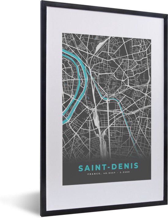 Fotolijst incl. Poster - Saint-Denis - Frankrijk - Plattegrond - Kaart - Stadskaart - 40x60 cm - Posterlijst