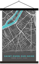 Porte-affiche avec Poster - Affiche scolaire - Saint-Ouen-sur-Seine - France - Carte - Plan - Plan de la ville - 60x90 cm - Lattes noires