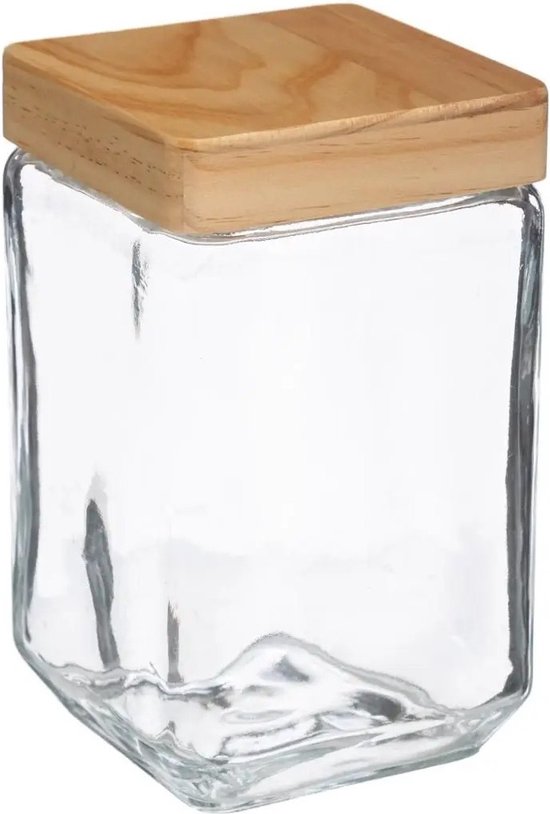 bocal en verre carré + couvercle 1,25l, transparent lot de 2 pièces | bol