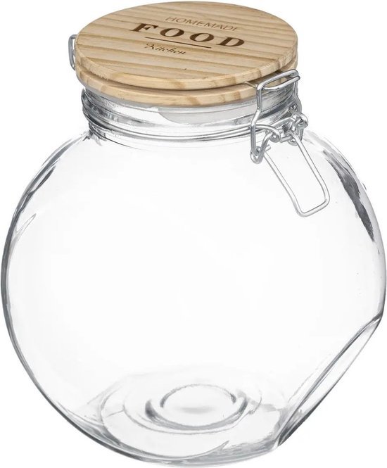 Bidon/bocal de conservation 1,6L verre avec couvercle en bois et fermeture  pivotante -... | bol.com