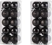 40x Zwarte kunststof kerstballen 3 cm - Mat/glans/glitter - Onbreekbare plastic kerstballen - Kerstboomversiering zwart