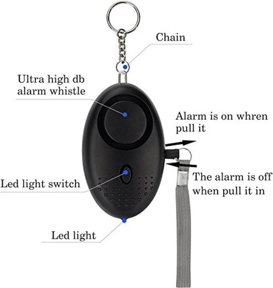 Porte-clés d'autodéfense - Son sécuritaire - Alarme anti-attaque - Urgence Led - Alarme d'urgence - Sécurité personnelle