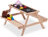 Relaxdays picknicktafel kinderen - houten speeltafel krijtbord - kindertafel buiten