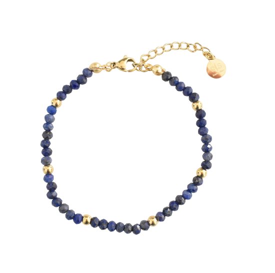 Bracelet Perles pierres précieuses bleu pierre naturelle dames et messieurs Lapis Lazulli plaqué or avec coffret cadeau - Bracelets réglables - Bijoux - Accessoires de vêtements pour bébé