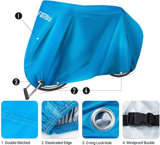 Fietshoes Outdoor Waterdichte Bicycle Cover Oxford Anti-UV Bestand Tegen Water, Stof, Regen, Wind, Met Slotgat, Opbergtas, 200 x 70 x 110 cm, Blauw