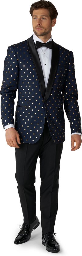 OppoSuits Goldy Dots - Heren Tuxedo Smoking met Vlinderdas - Chique -Donkerblauw- Maat EU 58