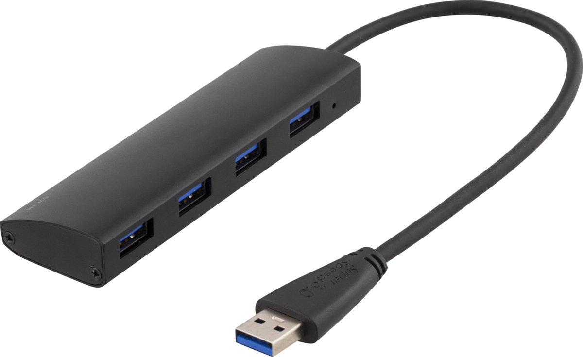 Deltaco UH-481 - USB 3.0 Hub - 4 Poorten - 30cm KabelWindows/macOS - Zwart