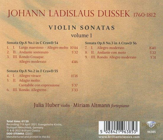 Dussek: Violin Sonatas