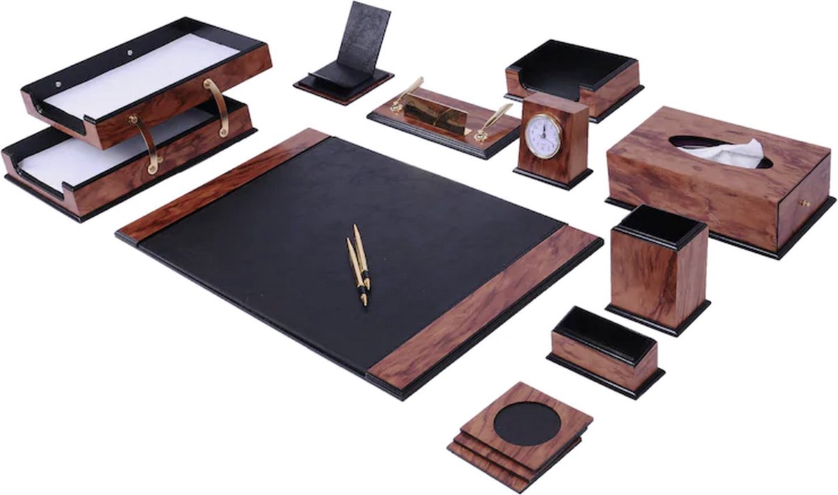 Lederen bureau Set - ROOS ZWART- accessoires Set - 12 Accessoires - Office Desk Organizer Set - handgemaakte lederen bureau set - Manager Gift