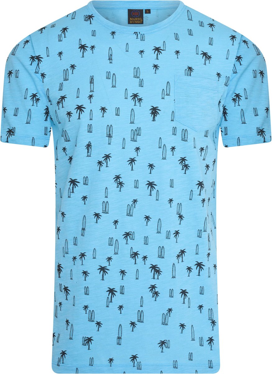 Mario Russo T-shirt - Blauw - Surf Patroon - Zomershirt - 3XL