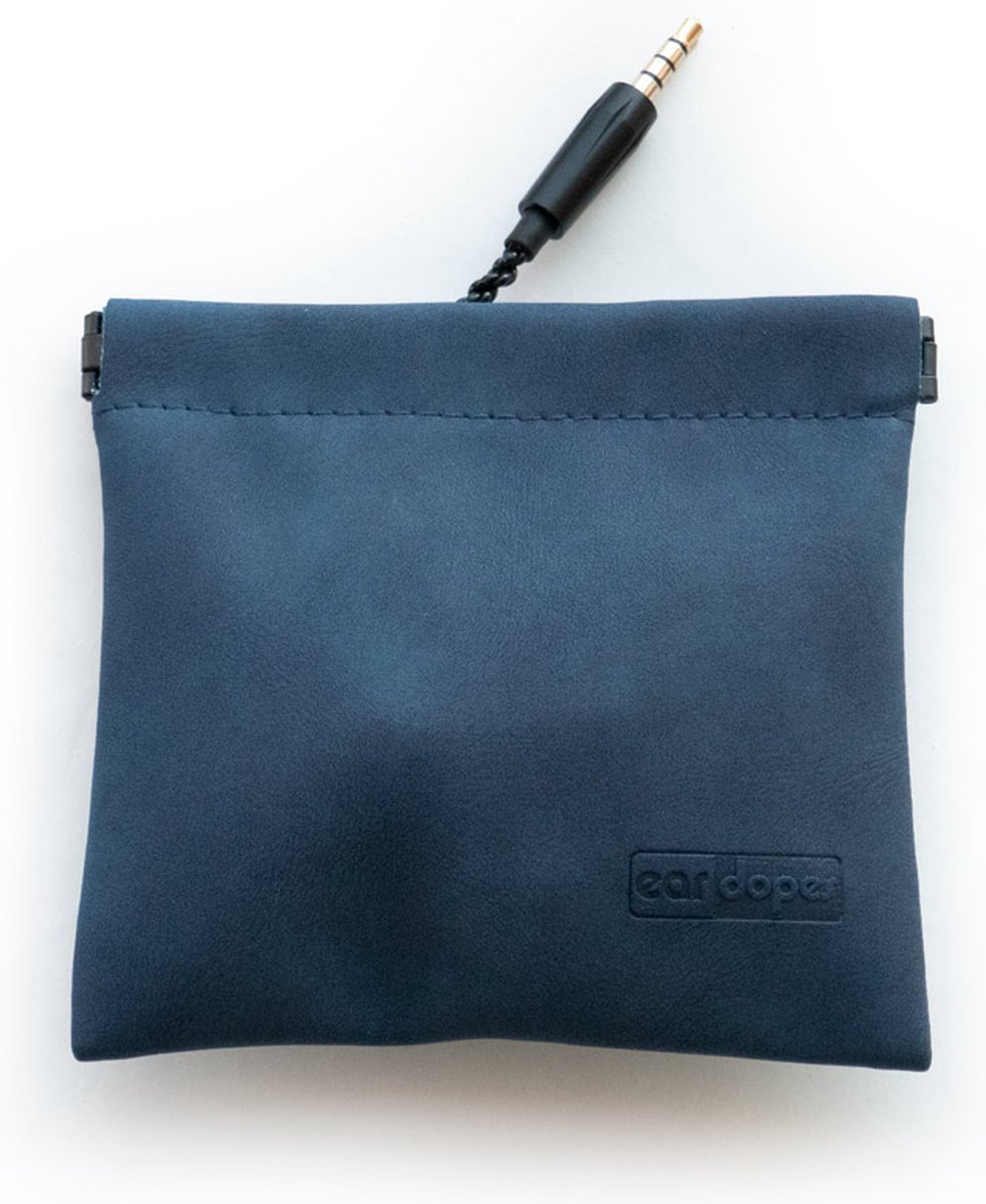 Eardopes Opbergzakje voor oordopjes - Blauw - Etui voor oortjes met kabel - bewaarzakje hoesje oortjes - diervriendelijk: geen suede of ander dierlijk materiaal - 9.5cm x 10cm