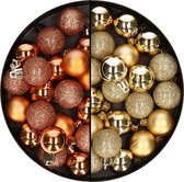 40x stuks kleine kunststof kerstballen koper en goud 3 cm - Voor kleine kerstbomen