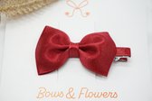 Haarstrikken Satijn Metallic Mini - Bordeaux rood - Haarclip - Glitter - Baby shower - Bows and Flowers