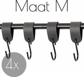 4x Leren S-haak hangers - Handles and more® | VINTAGE GREY - maat M (Leren S-haken - S haken - handdoekkaakje - kapstokhaak - ophanghaken)