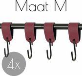 4x Leren S-haak hangers - Handles and more® | BORDO - maat M (Leren S-haken - S haken - handdoekkaakje - kapstokhaak - ophanghaken)