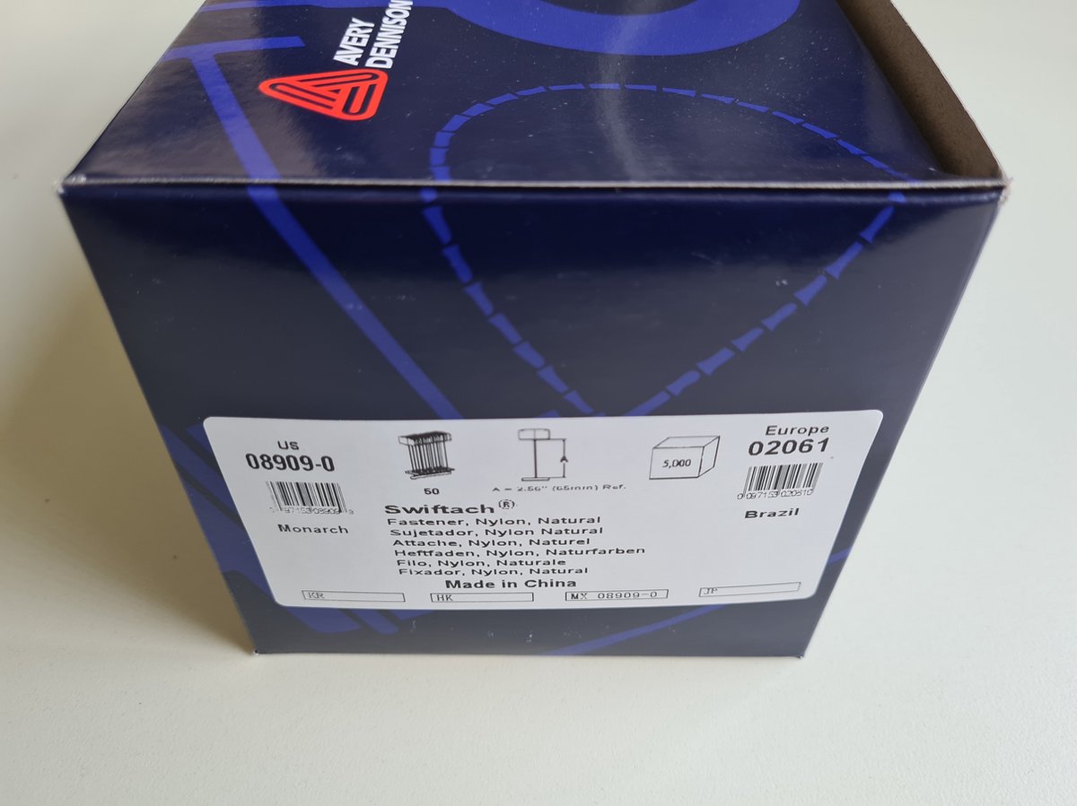 Avery Dennison Textielpins/Riddersporen - Nylon 65mm standaard - 5000 stuks per doosje - nr. 02061